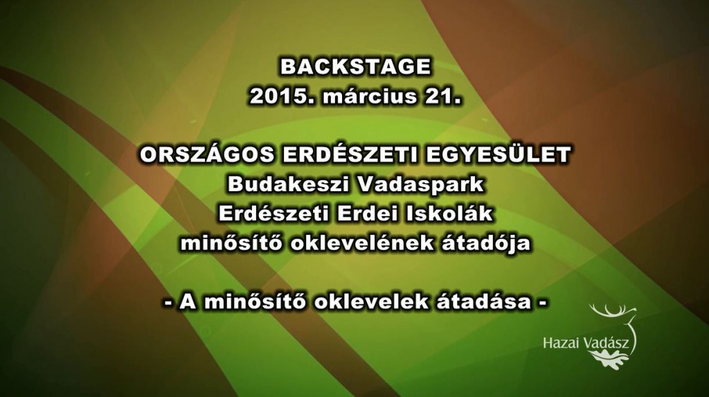 Backstage – OEE Erdészeti Erdei Iskolák minősítő oklevelének átadása – 2015.03.21